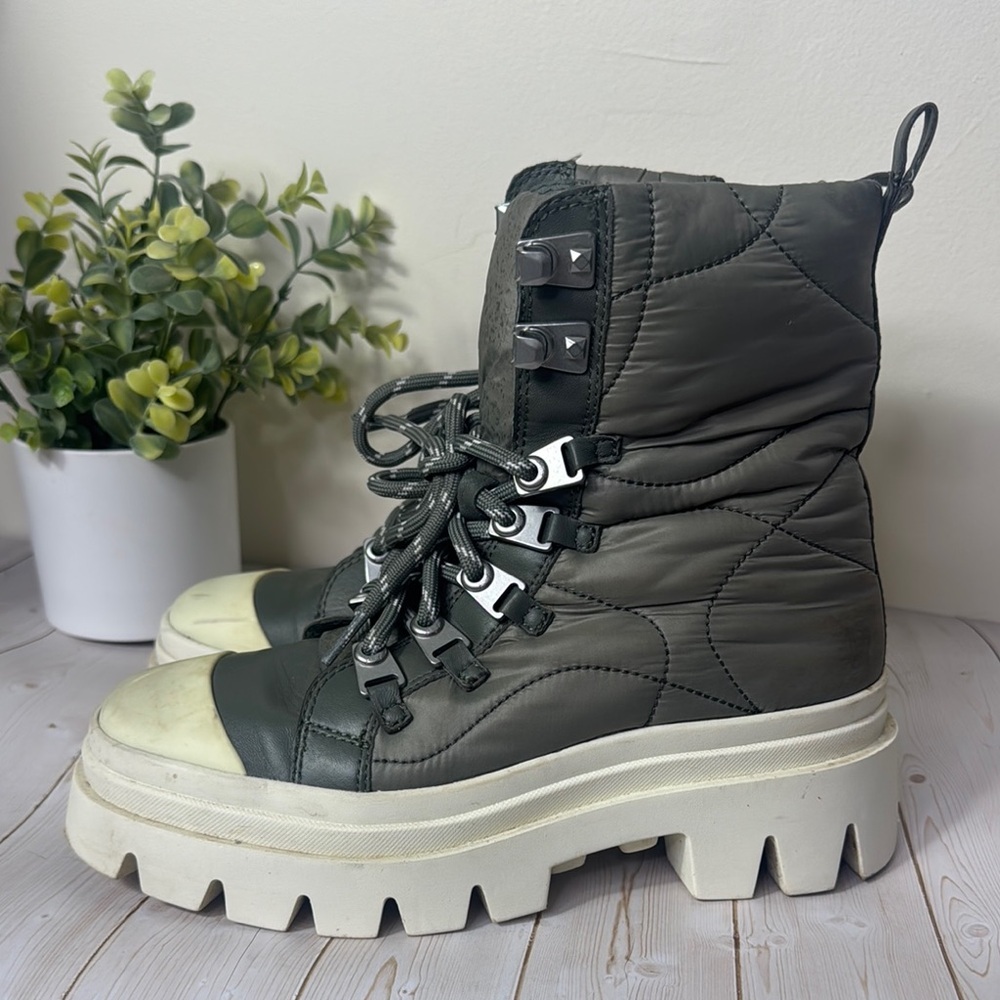 Ash Peak Leaf Nylon Hiking Boots Women's Green Quilted Boots Size 38